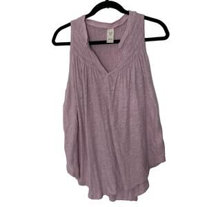 We The Free People New To Town Linen Blend Smocked Swing Tank Mauve Pink XS